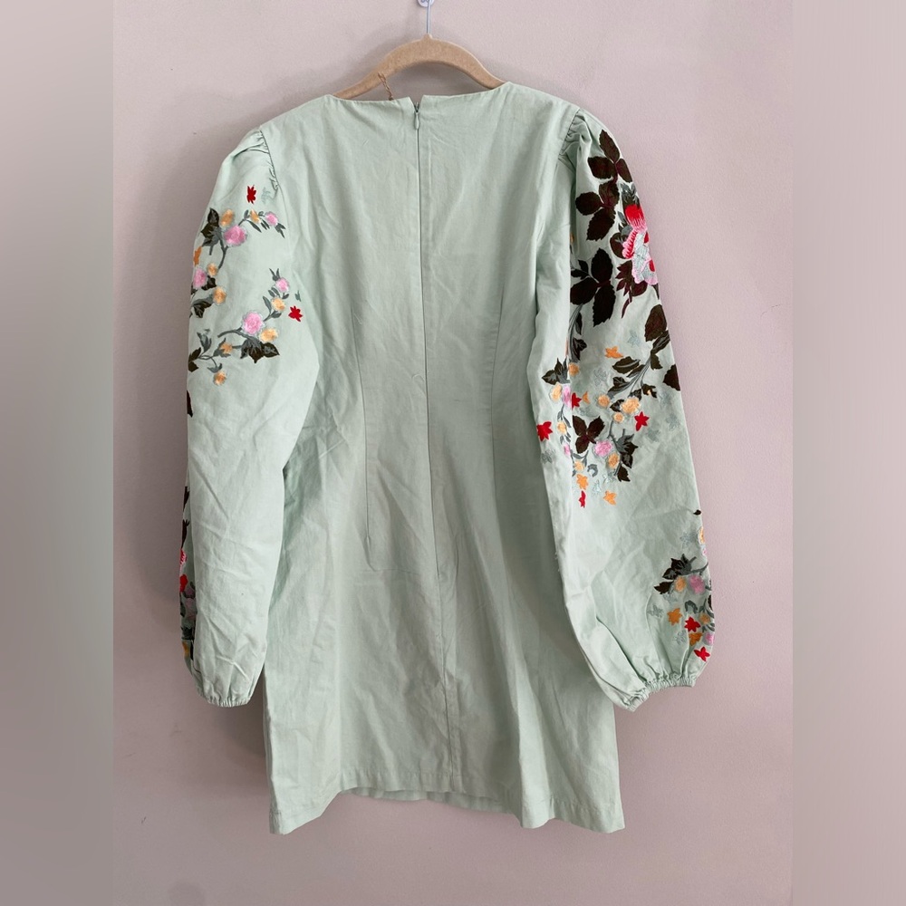 Anthropologie Let Me Be Long-Sleeve Embroidered Mini Dress XSP PXS new petite - Picture 7 of 9
